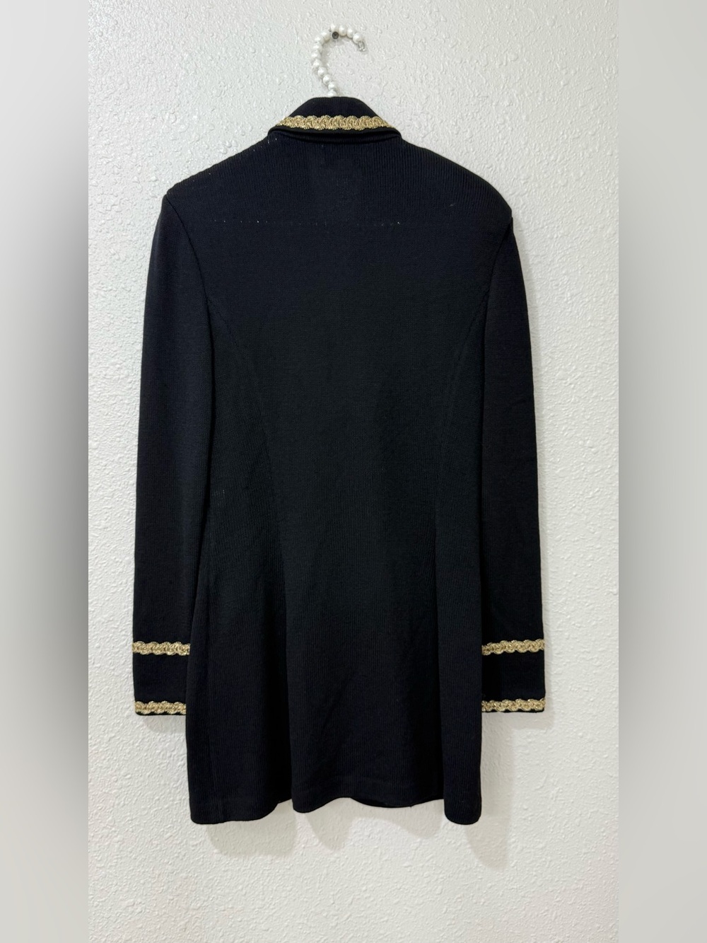Vintage St John Evening Marie Gray Black Gold Long Knit Jacket Sz 6 Jeweled - Picture 6 of 10